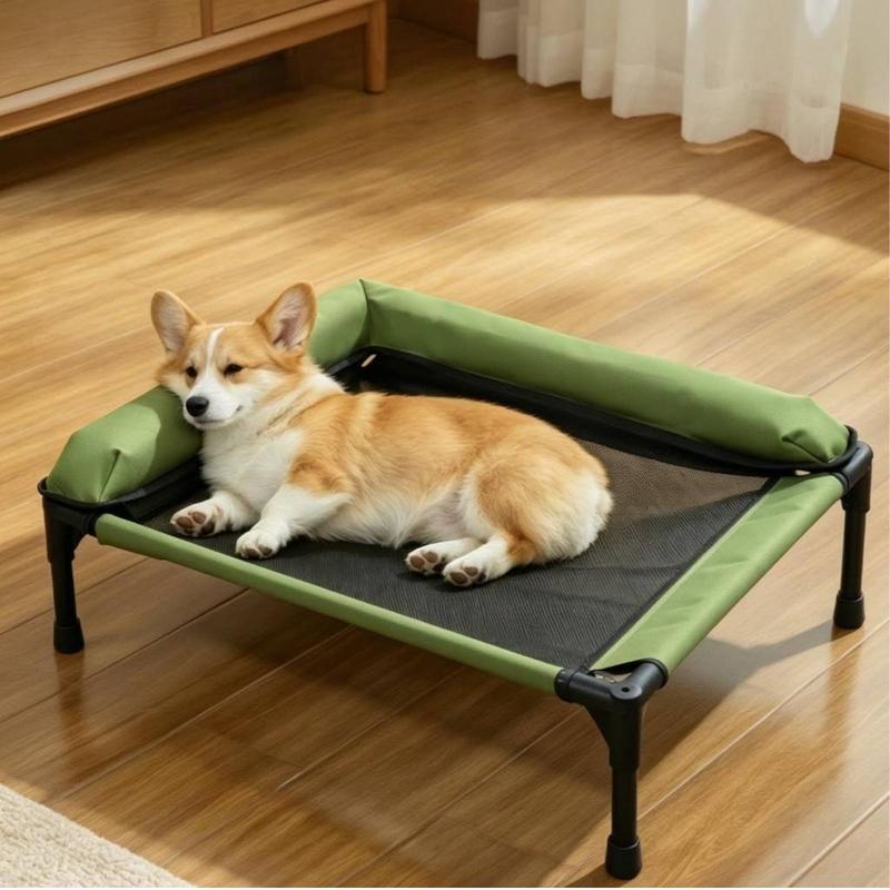 Raised Pet Bed Padded Rim Mesh Pet Bed Iron Frame Padded