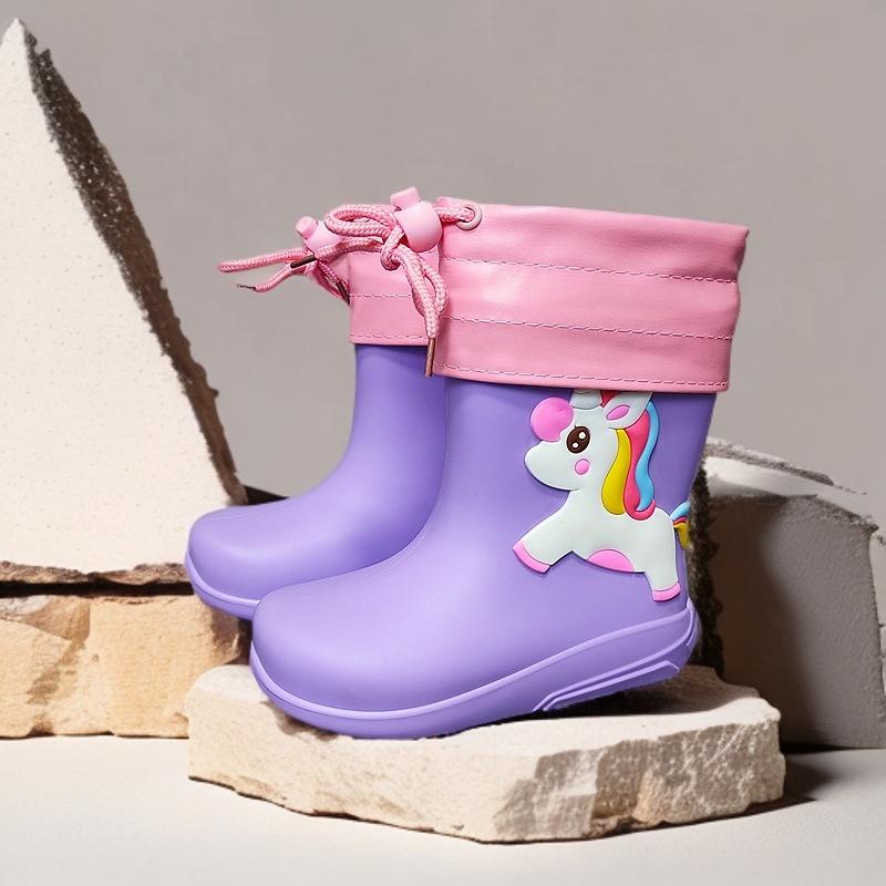 Детские дождевики для мальчиков и девочек, комплект из хлопка, нескользящие, водонепроницаемые, всесезонные, мультяшные, милые, принцессы, резиновые сапоги для детей