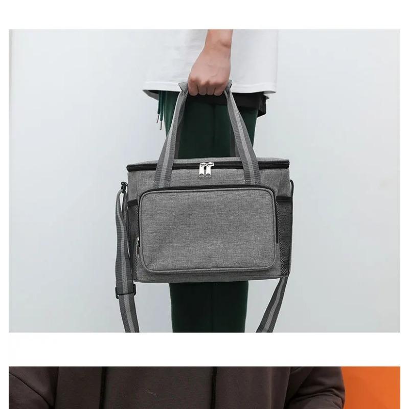 Gray 15L Portable Large Insulated Lunch Bag Shoulder Carry Outdoor Picnic Lunch Bag Waterproof Leak-proof Thickened Handheld