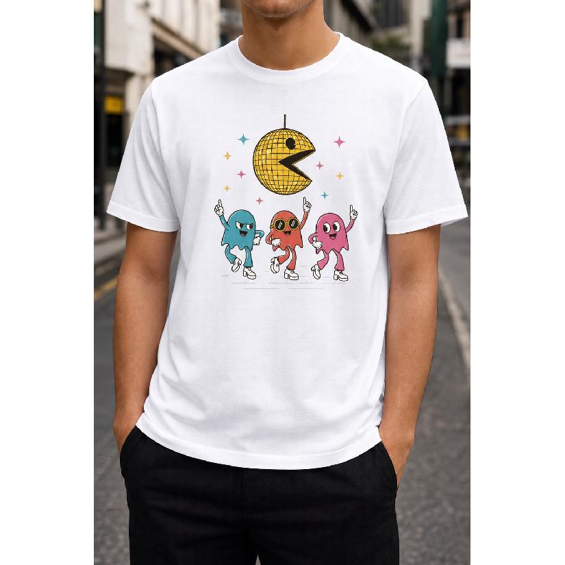 Plus Size - Men's T-Shirt S-5XL Featuring a Disco Ball and Dancing Ghosts Graphic Print - a Casual Short-Sleeve Round-Neck Top With a Relaxed Fit,