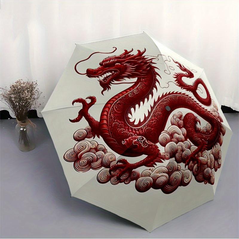 1pc Dragon Clouds Automatic Open/Close Umbrella with Windproof, Functional Design, 8-Rib Sturdy Canopy, Durable Ribs,065