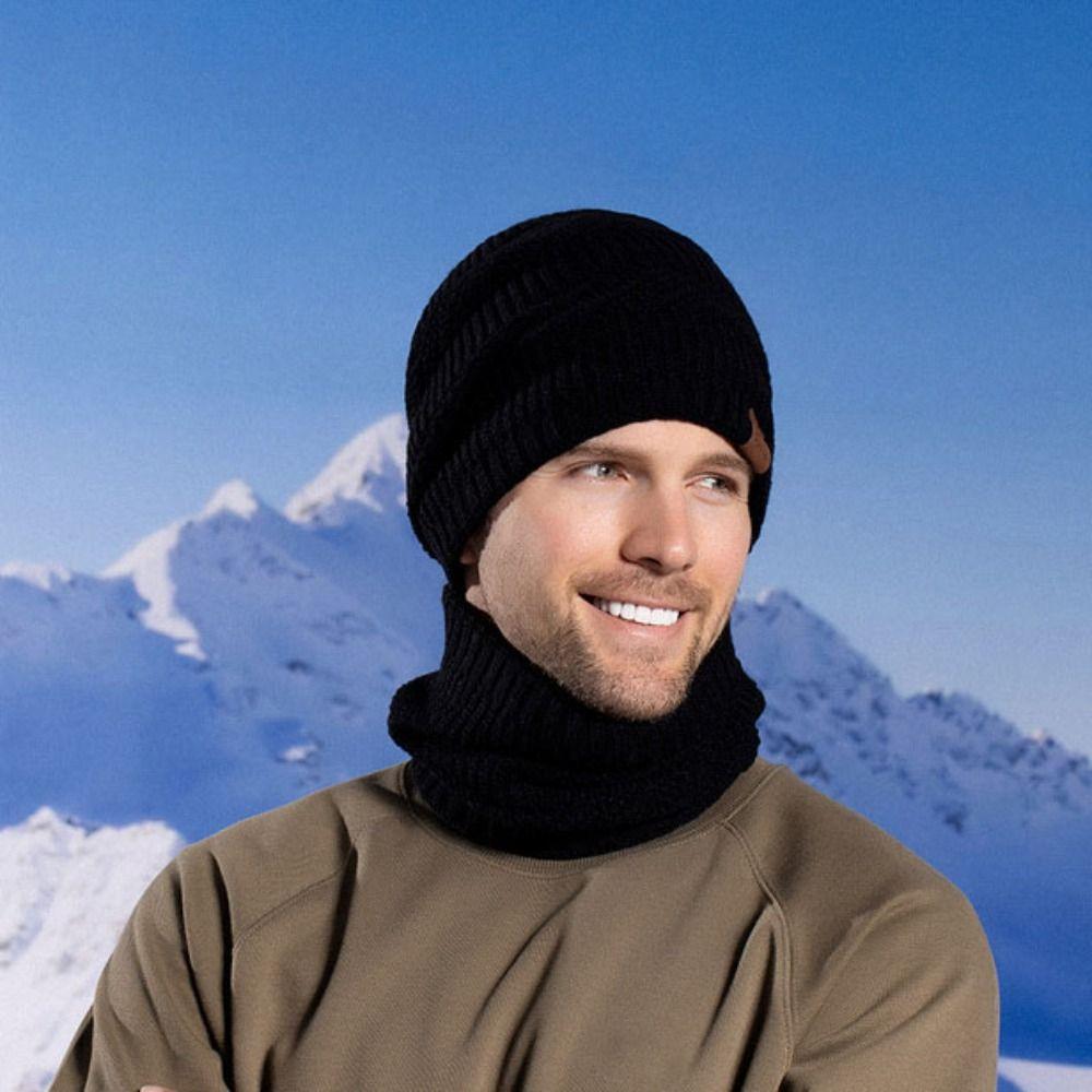 3pcs Wool Hat Scarf Gloves Set Warm Winter Beanie Hat Simple Thermal Knit Cap Skiing