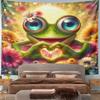"Smiling Frog with Daisy in Flower Field" Pattern Wall Hanging Tapestry Decorative Tapestry Home Decor for Bedroom and Living Room
