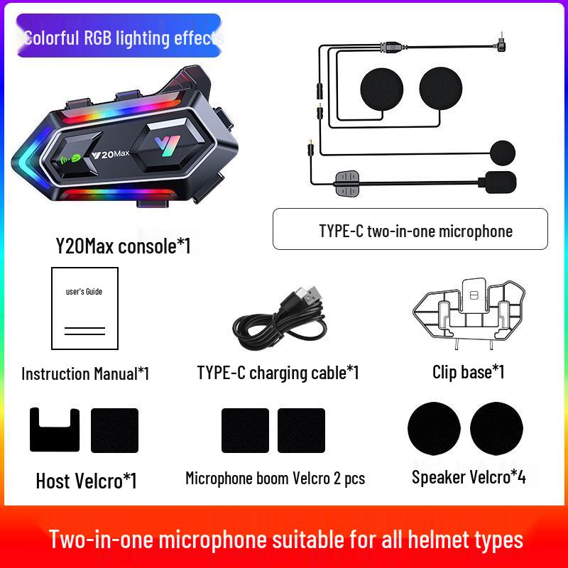 Водонепроницаемая Bluetooth-гарнитура для шлема Y20 с RGB-подсветкой и мощным басом