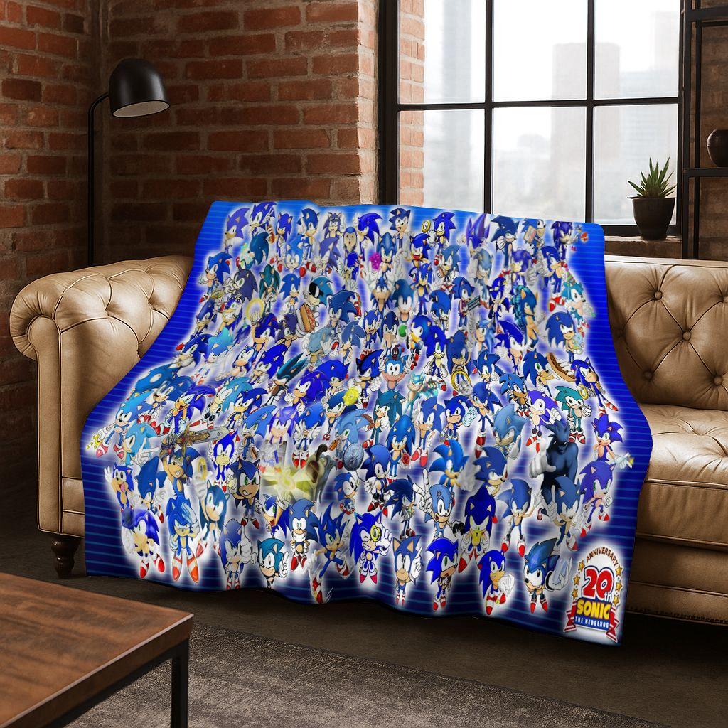 Classic S-Sonic Cartoon Game Flannel Blanket Soft Warm Throw Blanket for Bed Bedroom Living Room Travel Picnic Office Gift Kids