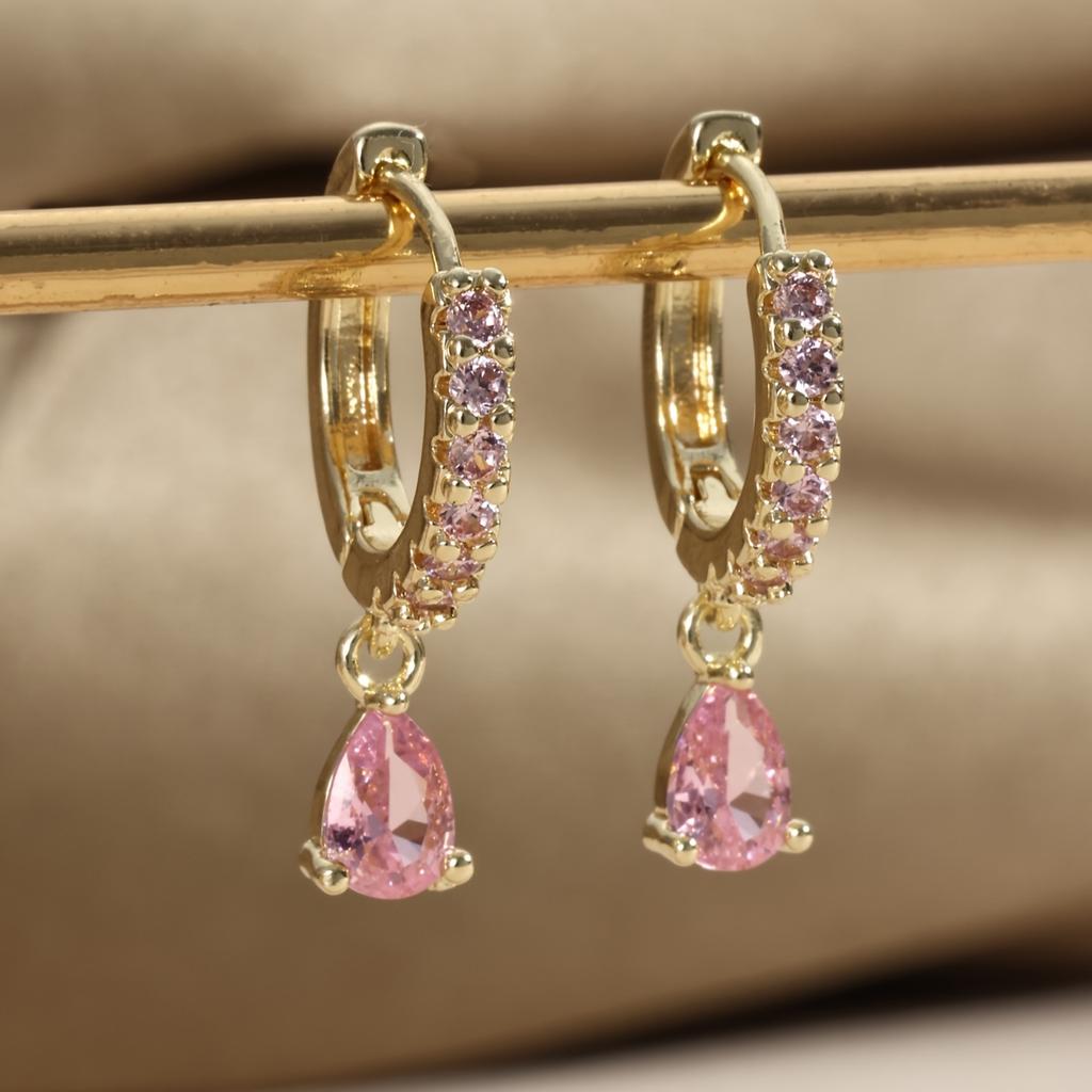 1 Pair Elegant Mini Cubic Synthetic Zirconia Water Drop Dangle Earrings - Sparkling Teardrop Design Party Jewelry, Women Cute Earrings, Daily Wear