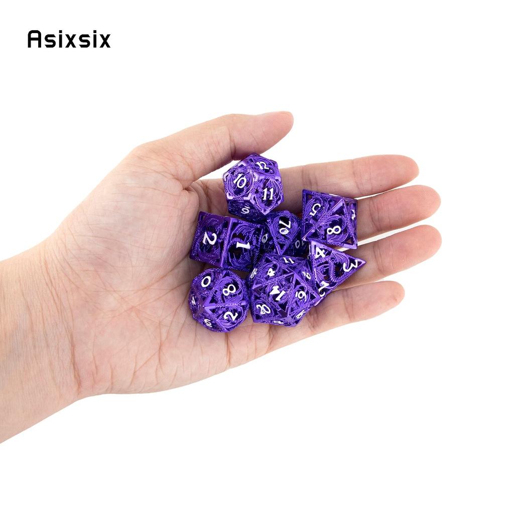 7 Pcs Purple White Dragon Metal Dice Hollow Metal Polyhedral Dice Set Suitable for Role-Playing RPG Board Game Card Game