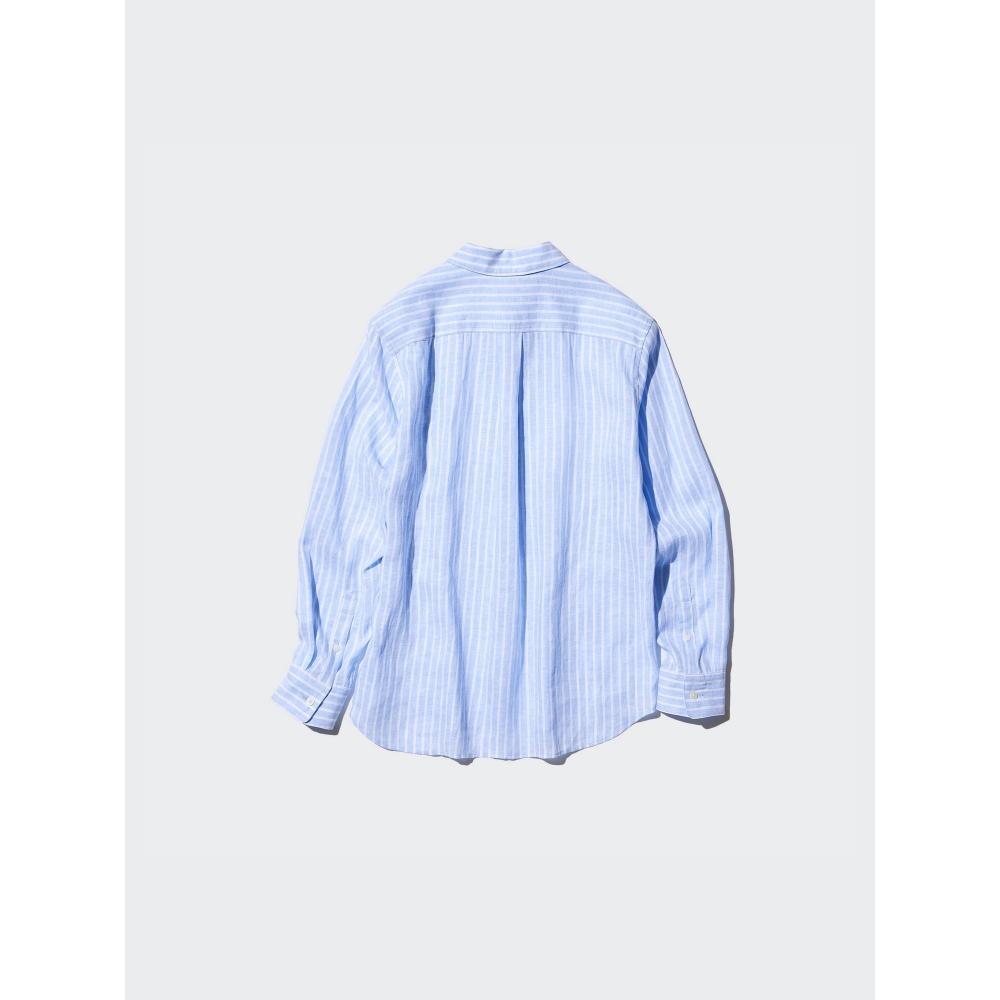 Uniqlo Рубашка из льна премиум-класса с длинным рукавом в полоску