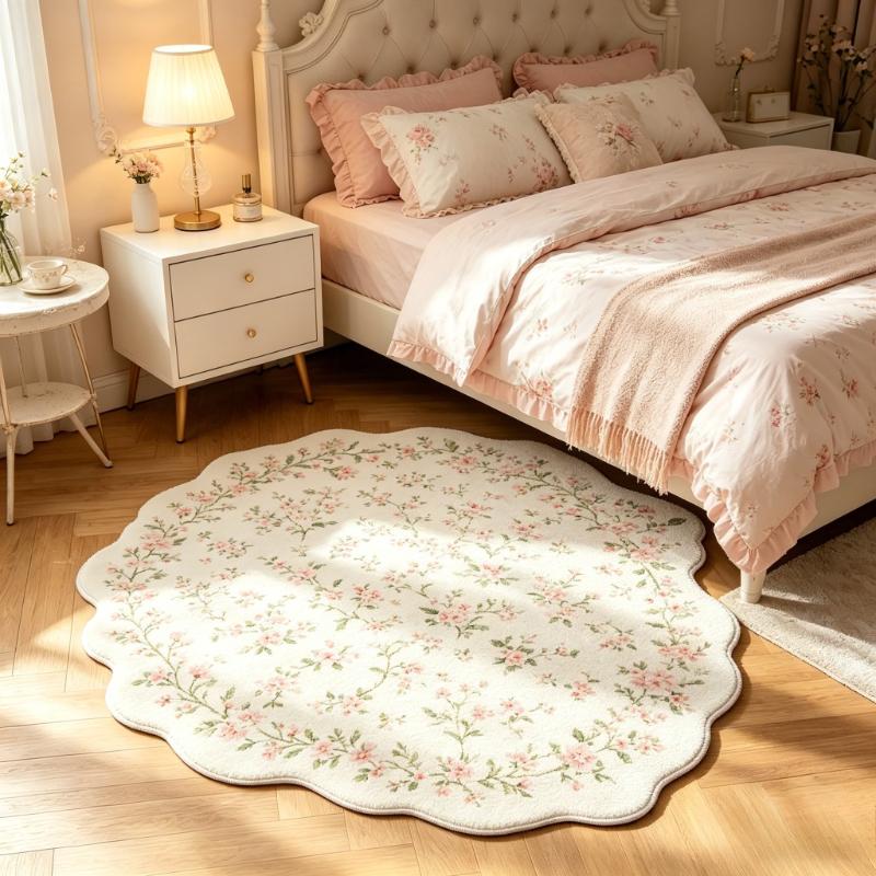 Pastoral Style Carpets for Living Room Beautiful Floral Bedroom Decor Carpet Irregular Shape Lounge Rug Home Thicken Floor Mat