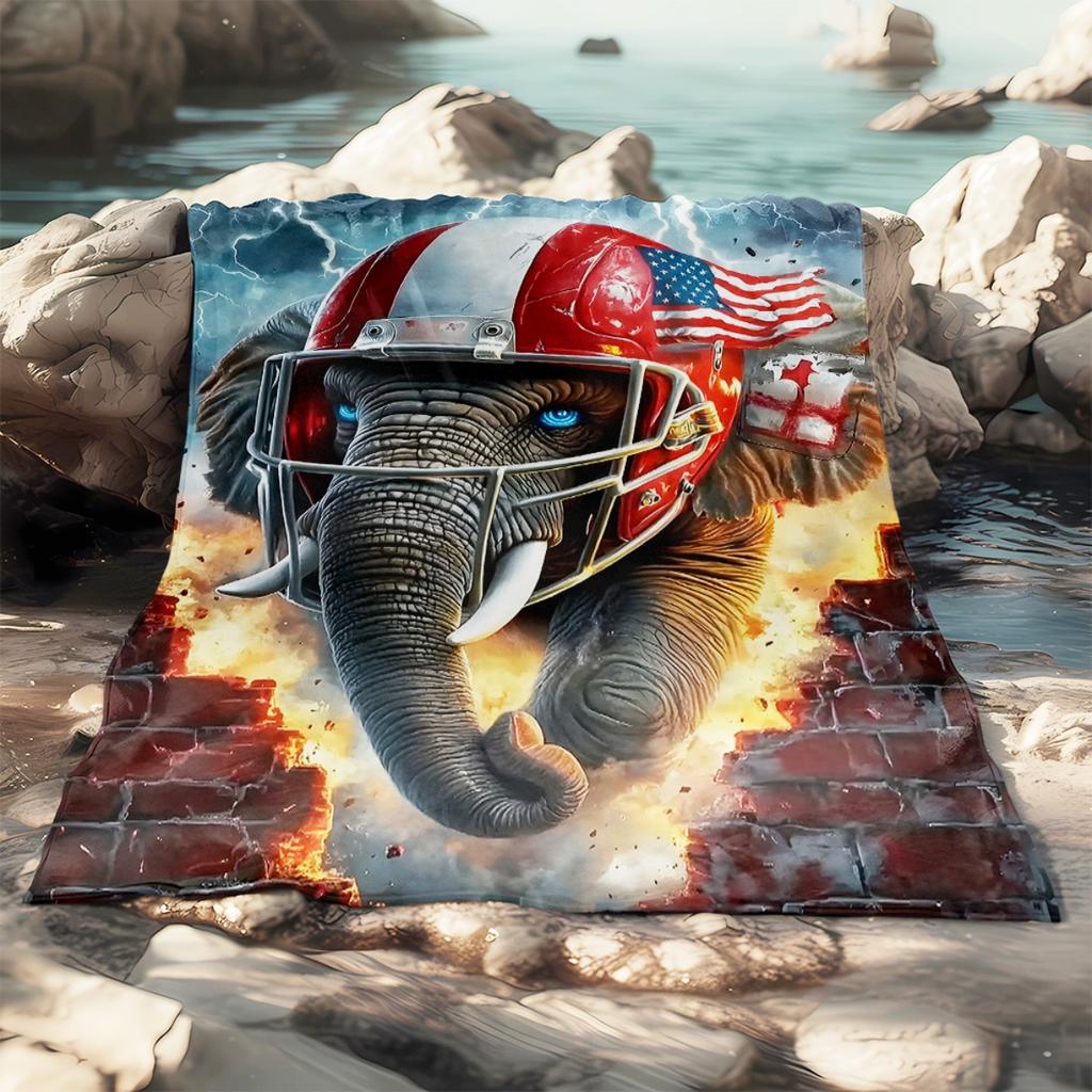 American flag elephant football helmet patriotic bold design blanket flannel throw blanket USA national pride gift for fans