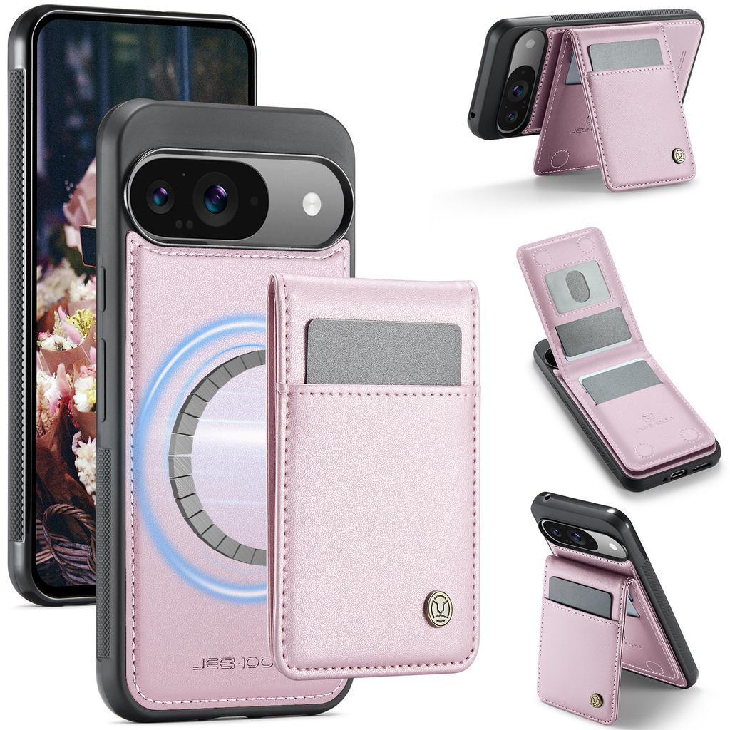 Кожаная задняя крышка для Google Pixel 9 Pro/Google Pixel 9, совместимая с MagSafe, чехол для телефона JEEHOOD J06 с карманом для карт и RFID-блокировкой