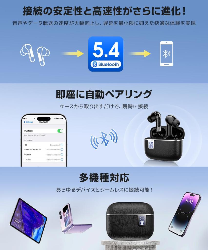 Wireless Earphones Bluetooth Earphones Call Noise LED Battery Level Low Latency AAC Automatic IPX7 Fast Up to 40 Hours Compatible with 5.4 [ENC
