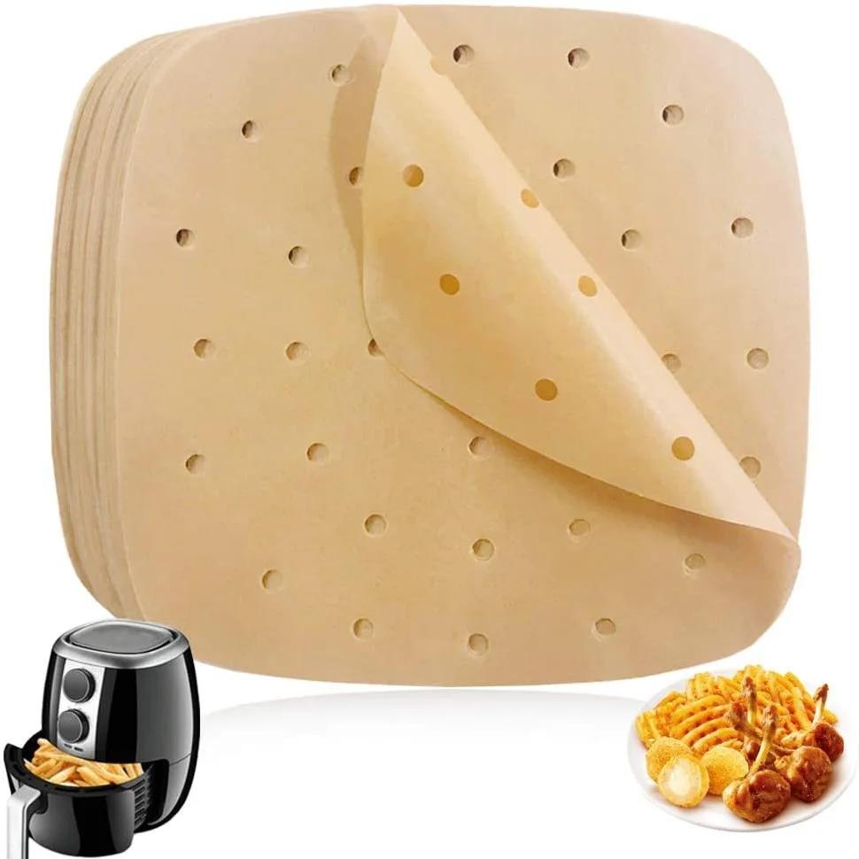 8.5 Inch 100 Piece Perforated Air Fryer Baking Oil Absorbing Paper for Household High-temperature Resistant Silicone Tin Papers