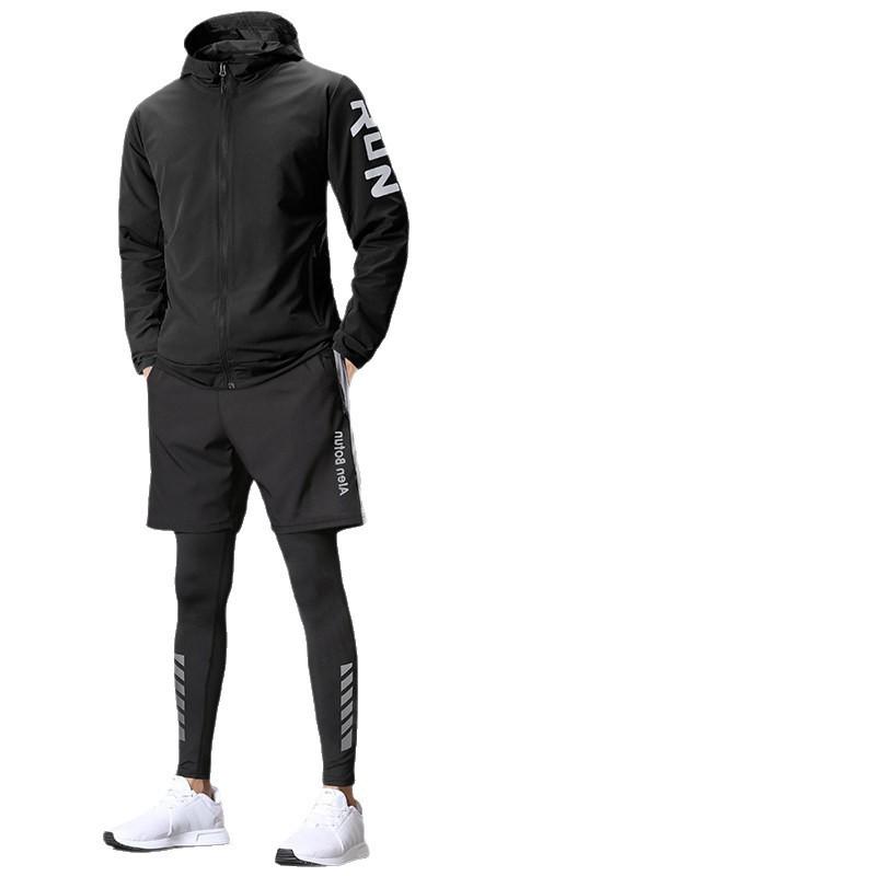 Mens Quick-Dry Running Set Long Sleeve Fitness Gym Workout Outfit Sports Training Suit