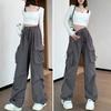 Women Cargo Pants Elastic Waist Mid-rise Quick-Drying Long Pants Solid Color Wide Leg Multi Pockets Sports Trousers