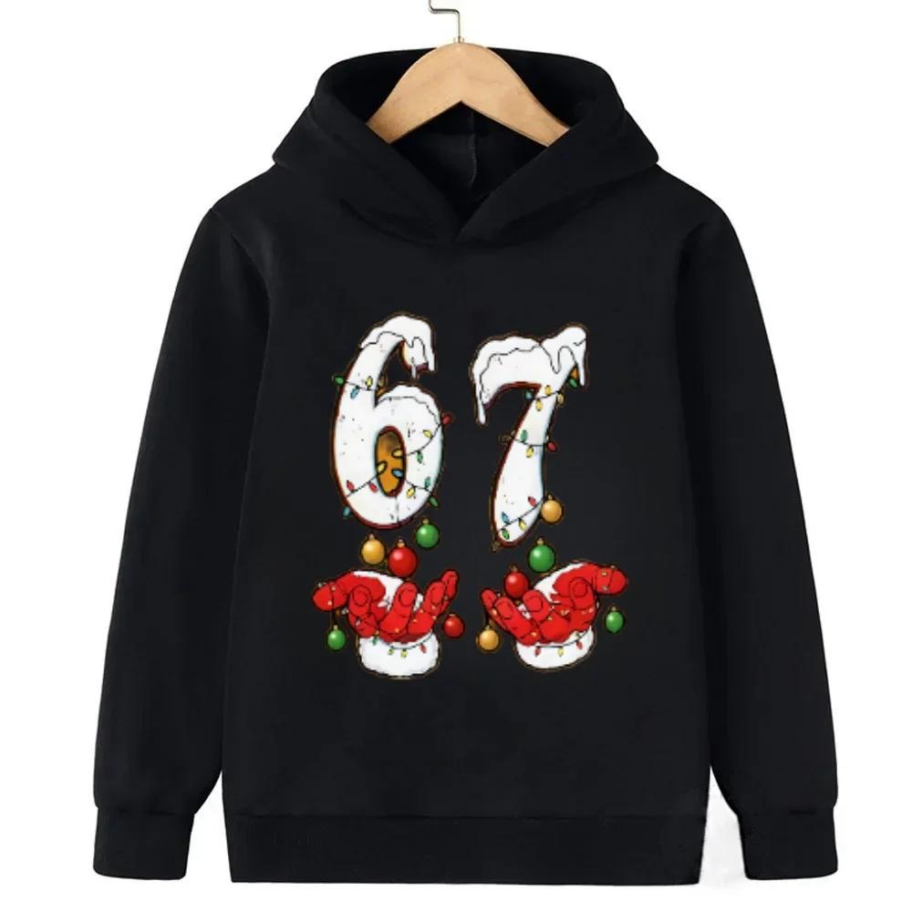 Viral "67 Vibe" Warm Kids Hoodie Toddler Hooded Sweatshirt for Boys Girls Fashionable Funny Children's Sweatshirt Christmas Gift