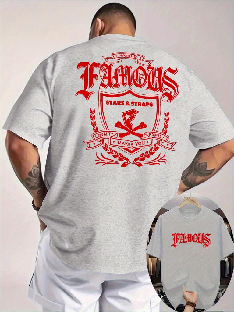 Летние Новые Мужские Повседневные Свободные Футболки с Принтом "Famous Stars Straps" Дышащие Круглый Вырез Легкая Эластичная Одежда