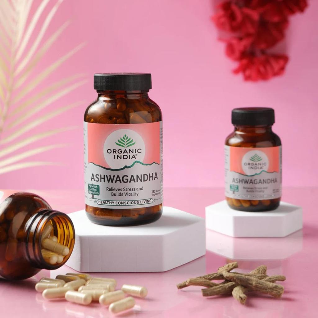 Organic India Ashwagandha Capsules 180 Caps Natural Vitality Support Veg Supplement for Daily Wellness and Energy