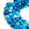 Ocean Blue Banded Stripe Onyx Agate Stone Beads 4-12mm Loose Beads for Jewelry Making Bracelet Accessories DIY