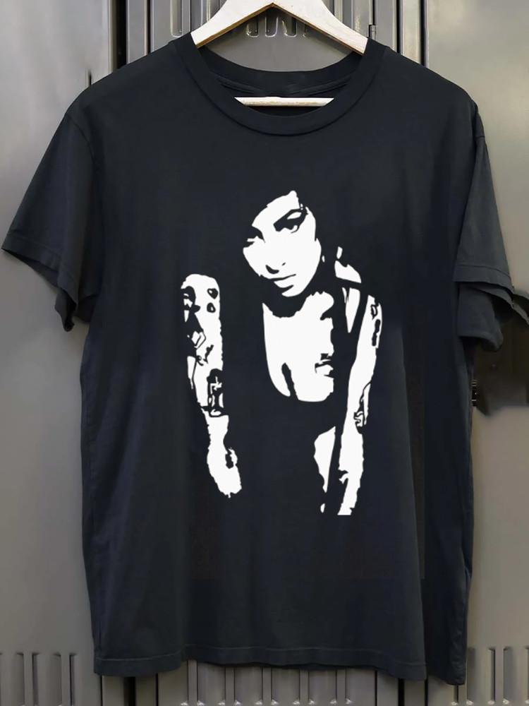 Эми Уайнхаус Музыкант Классическая Черная Хлопковая Футболка с Коротким Рукавом Все Размеры KH1098 Унисекс Футболка