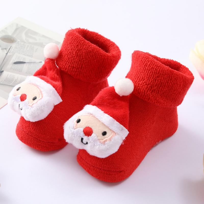 Хлопковые носки для новорожденных девочек и мальчиков от 0 до 1 года, рождественские носки с героями мультфильмов, нескользящие носки средней длины на трубке