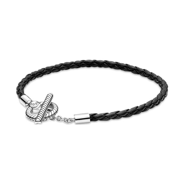 Pandora Moments T-Bar Woven 925 Silver Leather Bracelet Unisex bracelet 591675C01