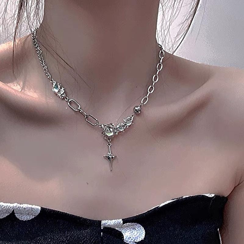 Кулон с хрусталем и опалом, ожерелье из жидкого металла для женщин, цепочка на ключицы, геометрическое нерегулярное винтажное колье Y2K, ювелирные аксессуары