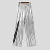 INCERUN Men Elastic Waist Glitter Long Pants Netyarn Patchwork Trousers