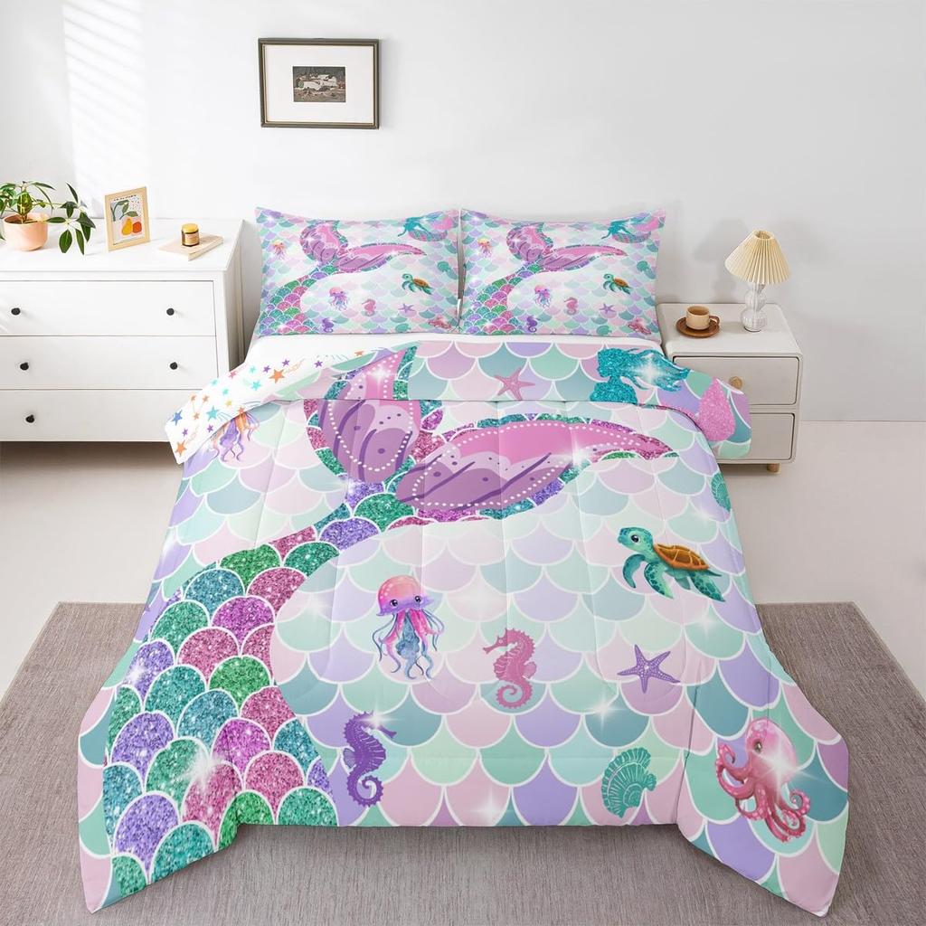 Butterfly Dream Catcher Comforter Set for Kids Teens Girls, Mandala Feather Bedding Down Comforter Twin Size, Bohemian Duvet Insert, Galaxy