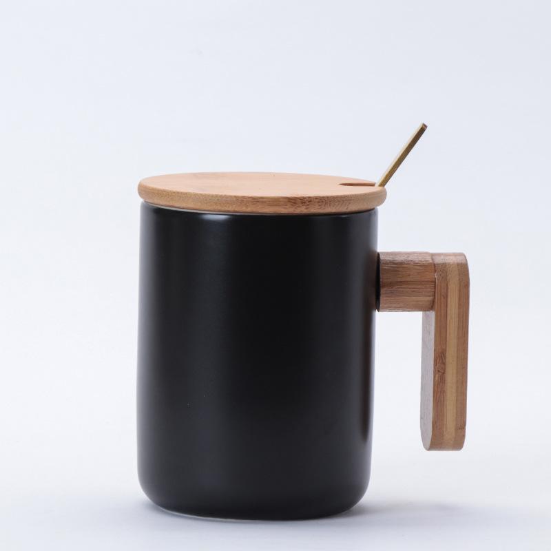Nordic Wooden Handle Ceramic Mug Office Water Cup Business Event Gift White Porcelain