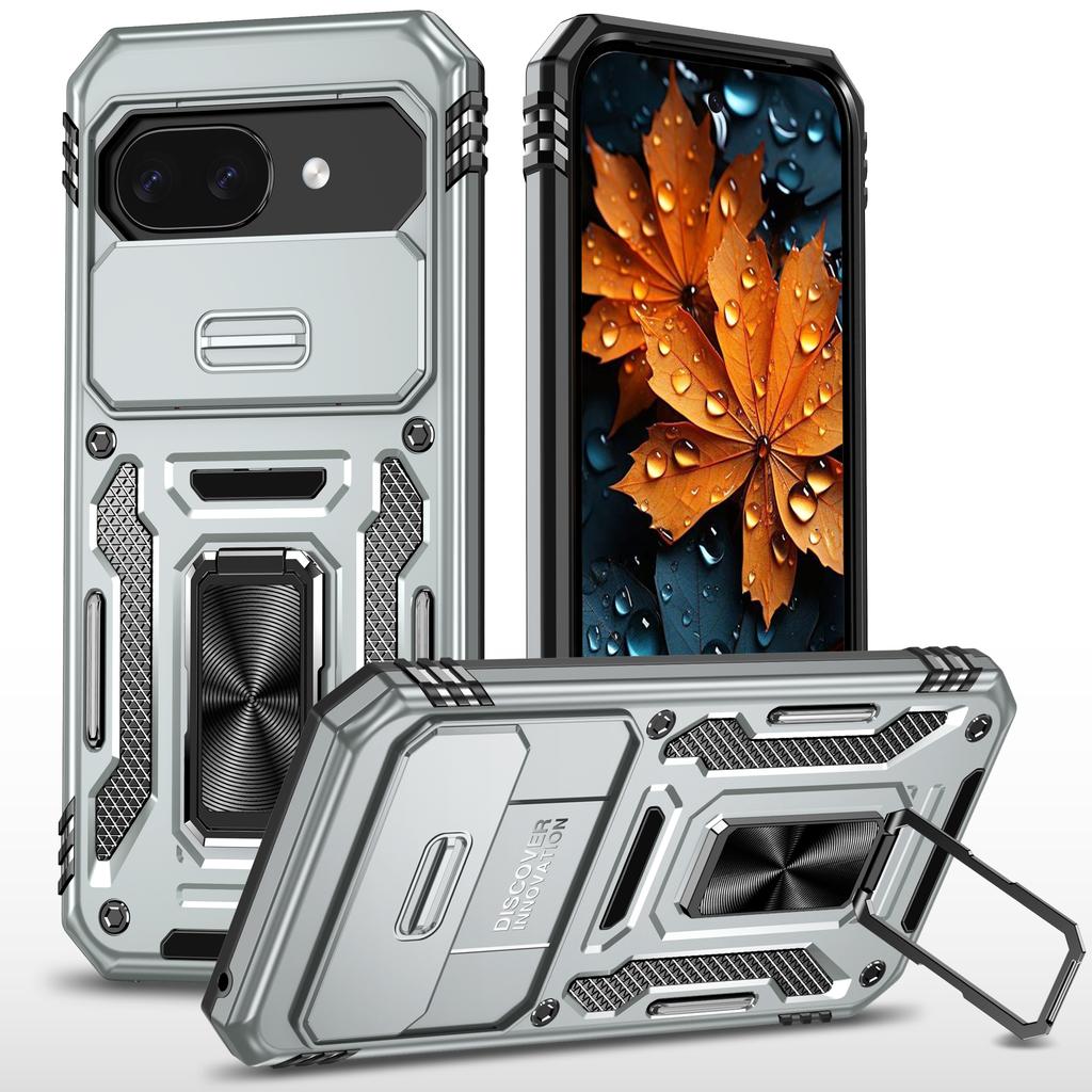 For Google Pixel 9a Case Kickstand Slide Lens Lid PC+TPU Drop