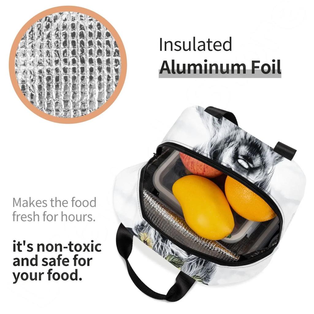 Горная корова смешной бык термосумка для обеда милый западный портрет дикой природы животных Bento сумки изолированный ланч-бокс для работы школы