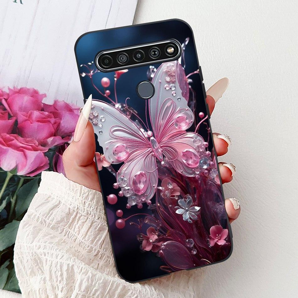 Для LG K41S K51S 2020 Элегантный Чехол для Телефона с Цветочным Котом, Для LG K41S K51S LM-K410 LM-K510 Черный Силиконовый Мягкий Чехол