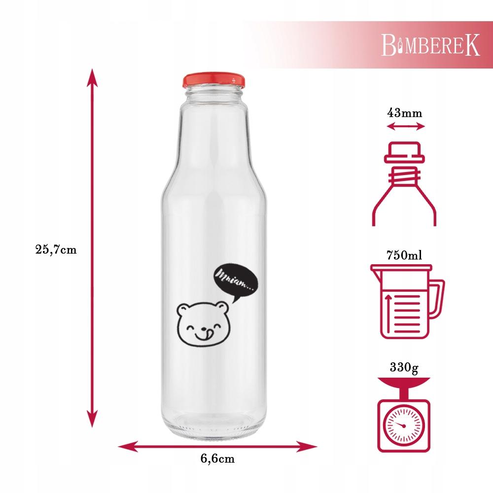 40x KUBUŚ Bottles 750ml with PRINT BOTTLES FOR JUICE, SYRUP, WATER, MILK, JUICES