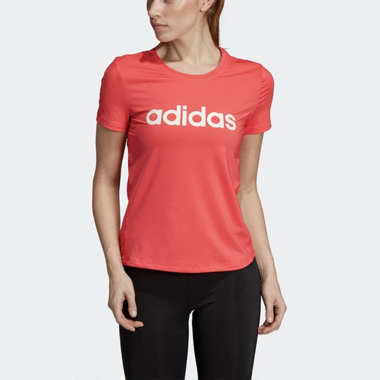 adidas Футболка W D2M Lo Tee Training с принтом логотипа, винтажная, с круглым вырезом и коротким рукавом, женские топы, ярко-розовый флуоресцентный DU2083