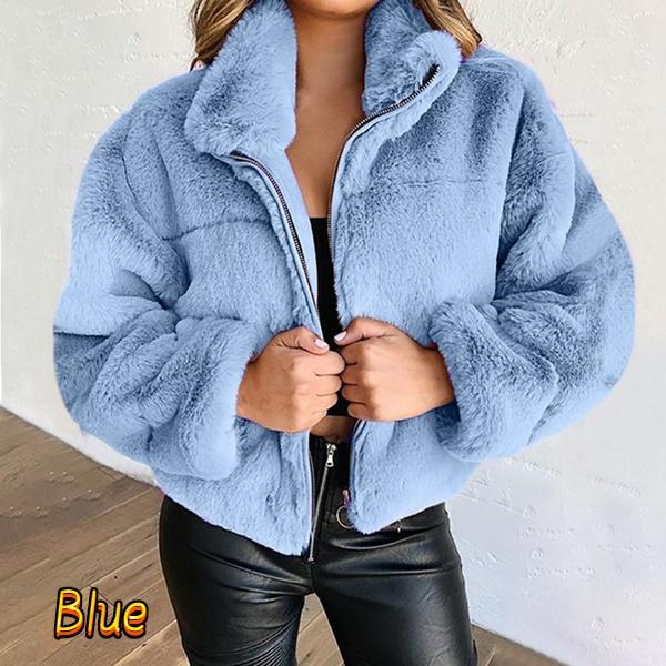 Women Autumn Winter Rabbit Fur Zipper Hooded Coat Warm Plush Cardigan Sweaters Solid Color Jacket Fashion Hoodies for Ladies