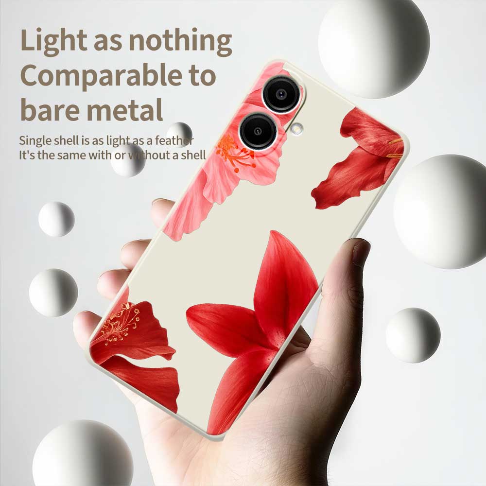 Для Samsung Galaxy A07 4G Чехол Красный Цветочный Узор Печать Прямой Край ТПУ Задняя Крышка Телефона