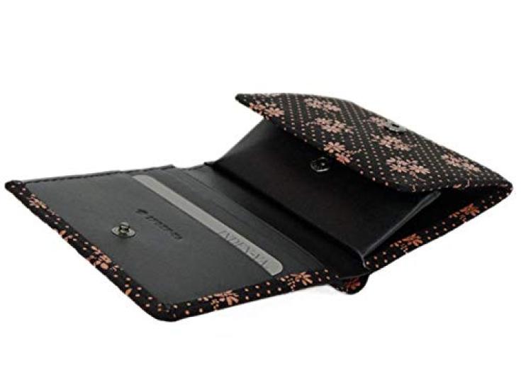 Inden bifold bill compartment box type coin black background x pink cosmos pattern [Indenya] wallet, H, purse, deerskin, lacquer, 2204-51-175