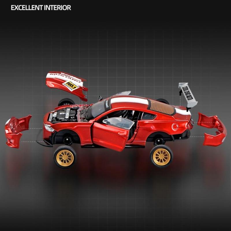 Масштаб 1/42 2018 Ford Mustang GT Super Racing в сборе, игрушечный автомобиль из сплава, литая под давлением металлическая коллекция, подарочные игрушки с коробкой