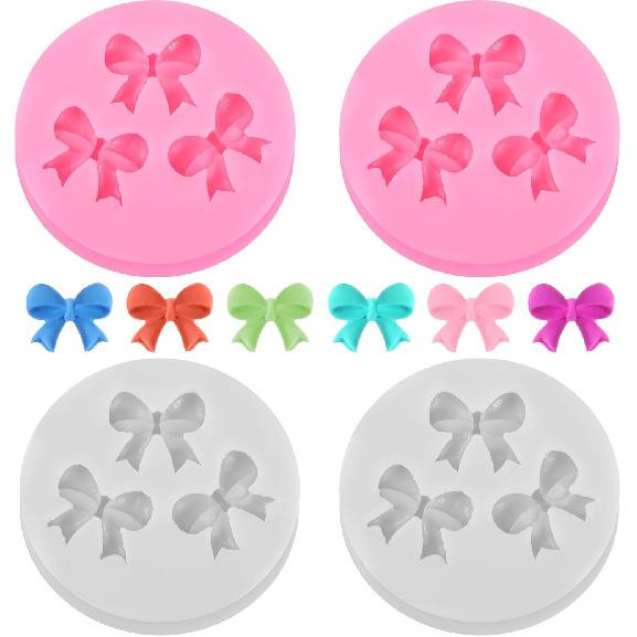 Mini Silicone Fondant Bow Molds, 4 Pieces Bow Molds for Chocolate Bows Silicone Fondant Mold Sugar Candy Cake Chocolate Craft Mold for DIY Cake