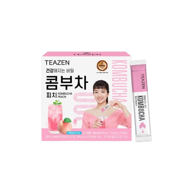 Чай TEAZEN с лимоном и чайным грибом, без сахара, игристый ферментированный порошок, живые пробиотики и пребиотики, 10,30 стиков по 5 г на пакетик