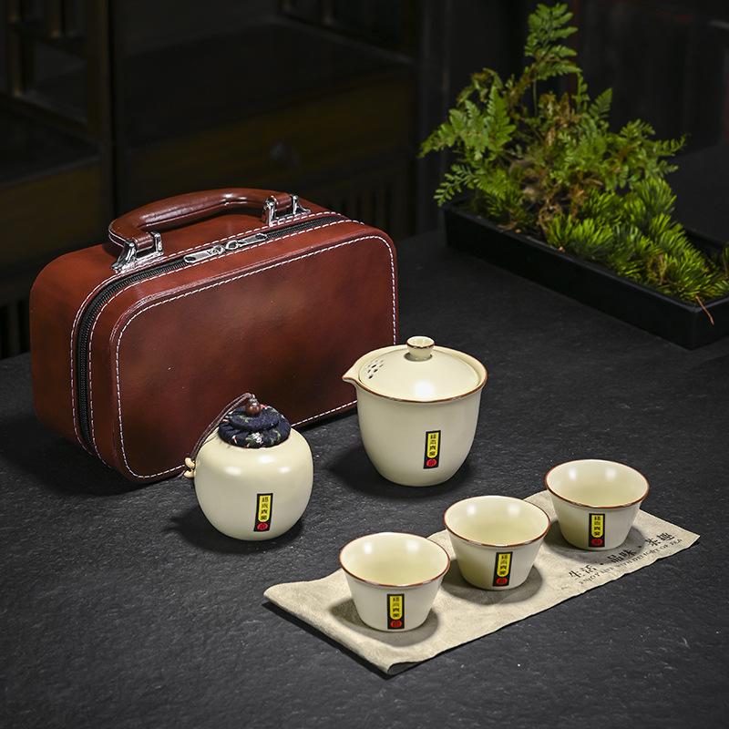 Ru Kiln Travel Kung Fu Tea Set Small Set Household Portable Tea Pot Ceramic Outdoor Travel Simple Portable Bag