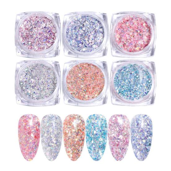 1 набор блесток для ногтей, сияющий, легкий, вставной, глянцевый, не капающий, сделай сам, сверкающий, 6 цветов, украшение для ногтей, блестки, маникюрный салон, поставка