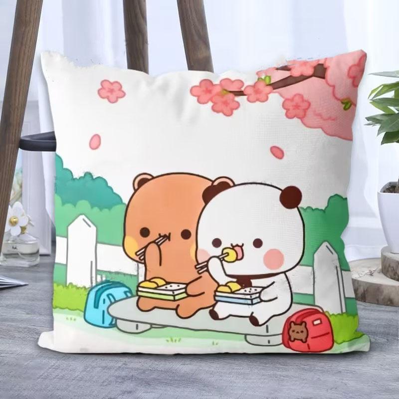Panda Bubu And Dudu Printing Throw Pillow Cartoon Square Pillow Kawaii Anime Soft Waist Sofa Cushion Throw Bedroom Pillows