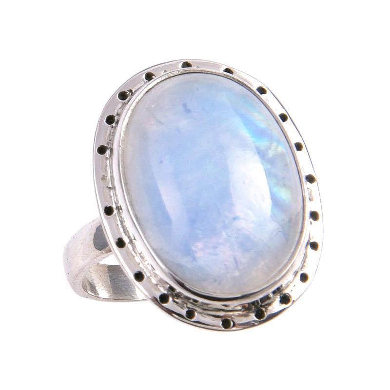 Подарочное кольцо из чистого серебра 925 пробы с натуральным радужным лунным камнем S.8 g1y28