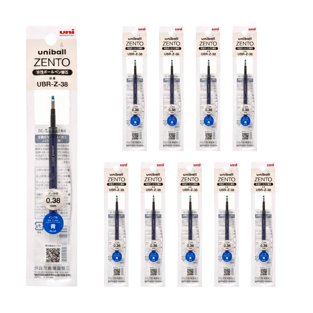 Mitsubishi Pencil Uniball ZENTO Ballpoint Pen Pack of Water-Based Refills, 0.38mm, Blue, 10, UBRZ38.33 (10-Pack)