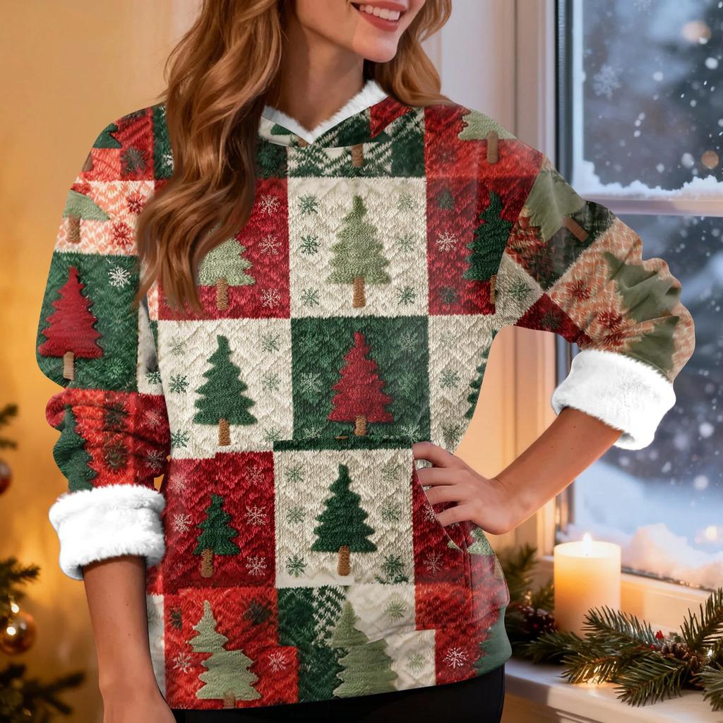 Женская модная повседневная толстовка с капюшоном и длинным рукавом с рождественским принтом