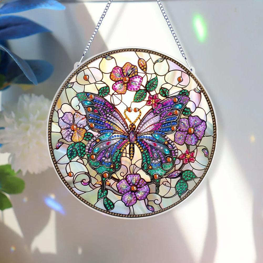 Butterfly Wall Art Decor Round Hanging Sign Decorative Acrylic Plate Welcome Decoration Pendant R8E7