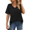 Женская футболка с v-образным вырезом и коротким рукавом, однотонная повседневная свободная футболка, топ