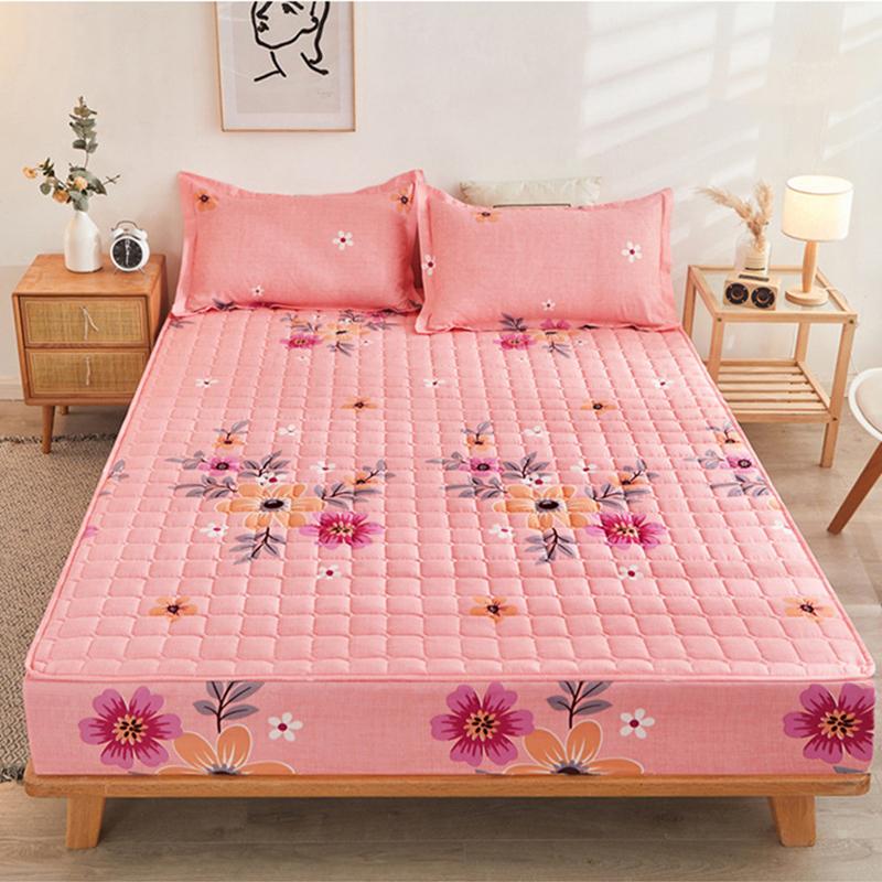 Thicken Quilted Bedspread Elastic Sheets Cotton Soft Bedding Sheet Mattress Cover Non-slip Sheet Dust Cover Fitted Sheet Mattress Topper